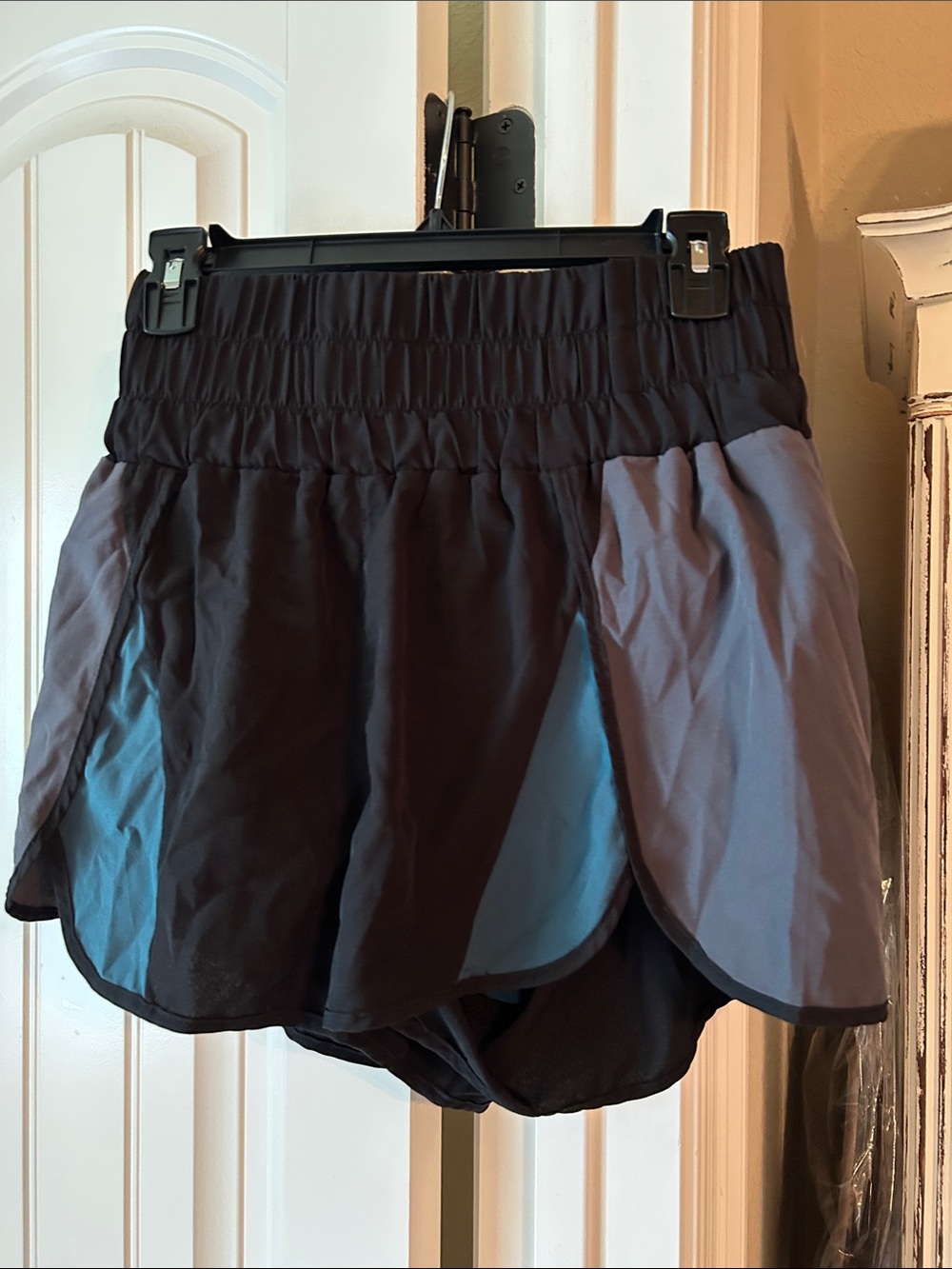 Black Layered Athletic Shorts with Wide Elastic Waistband